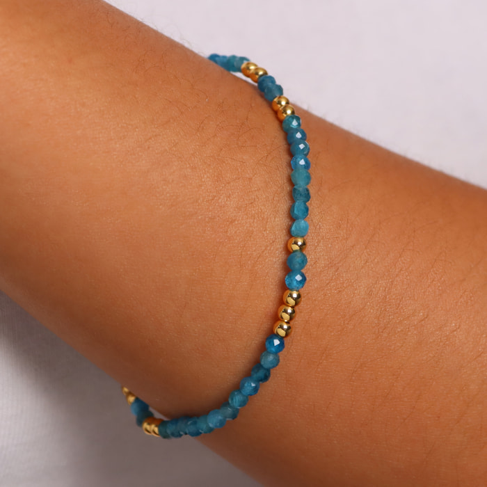 Bracciale Elastico con Apatite Blu e Bead Lucide