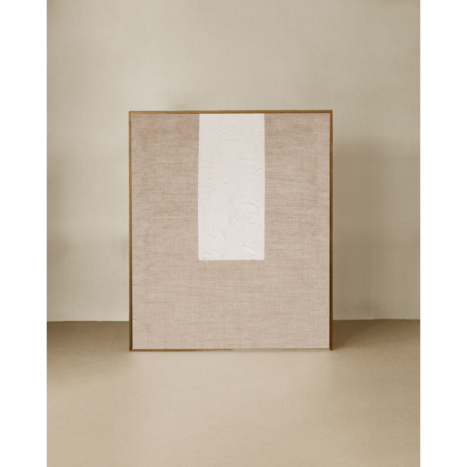 Tableau beige et blanc décoratif sur lin avec cadre en bois peint à la main à la peinture à l'huile en différentes tailles