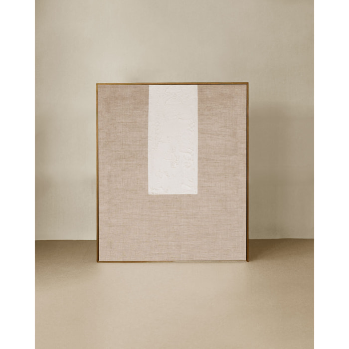 Tableau beige et blanc décoratif sur lin avec cadre en bois peint à la main à la peinture à l'huile en différentes tailles