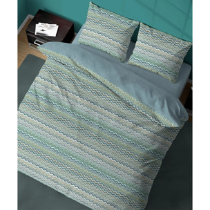 Parure Copripiumino Baia Verde per letto singolo in 100% Cotone e Made in Italy, zig zag moderno