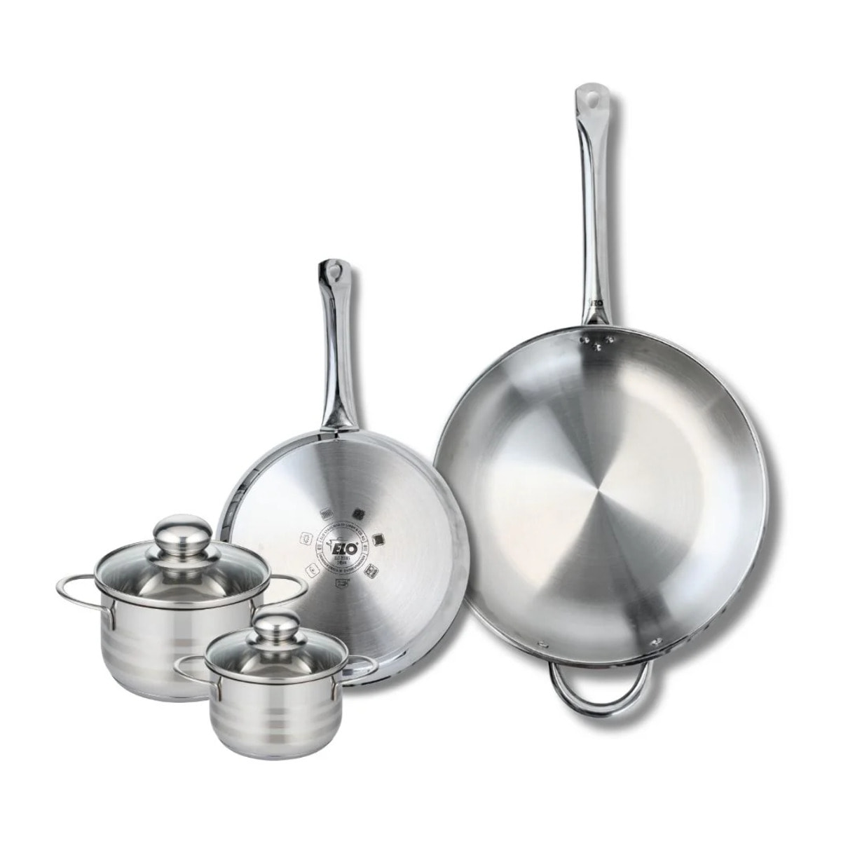 Ensemble de 2 Poêles de cuisson 24 et 32 cm et 2 faitouts 12 et 14 cm Elo Profi Brillant