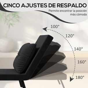 Sofá Cama de 1 Plaza 4 en 1, Sofá Cama Plegable Tapizado en Terciopelo con Respaldo Ajustable de 5 Niveles y Almohada Acolchada, para Oficina, Dormitorio, Salón, 63x73x81 cm, Negro
