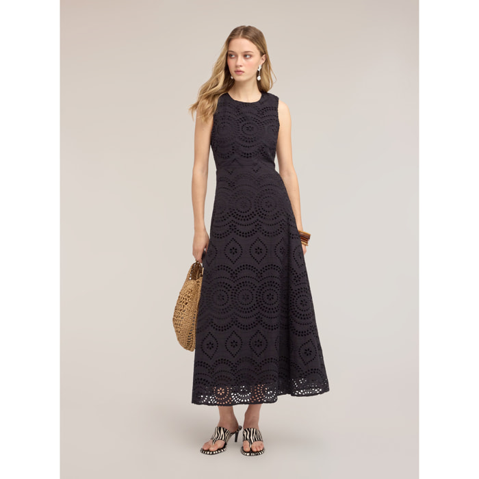 Motivi - Vestido largo en sangallo con escote en la espalda - Negro