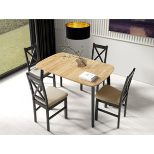 Magov - table à manger extensible - effet bois et noir - 4 personnes - Bois / Noir