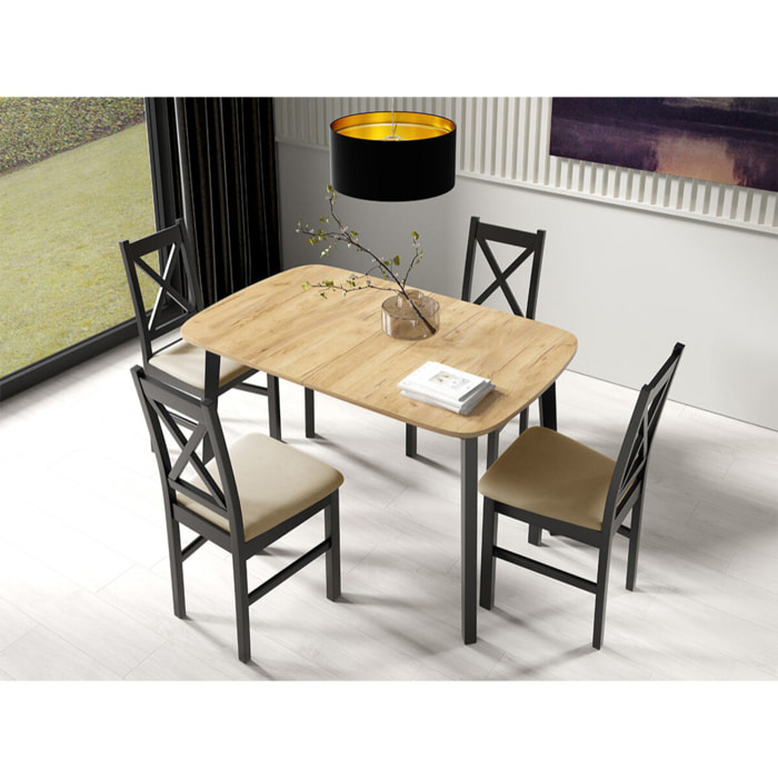Magov - table à manger extensible - effet bois et noir - 4 personnes - Bois / Noir