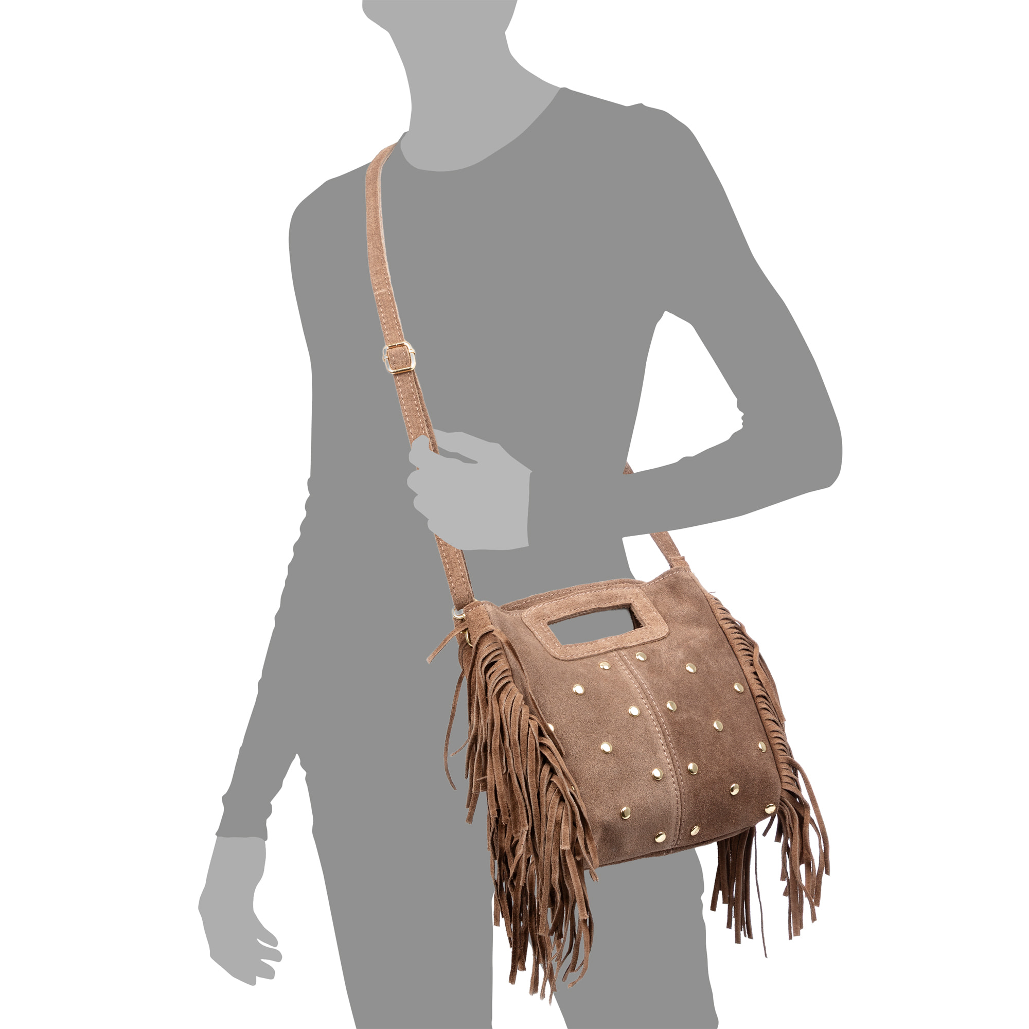 Barbata borsa a tracolla donna. Pelle autentica Scamosciata con borchie decorative.