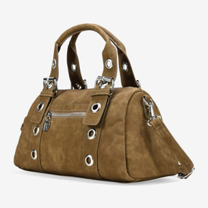 Bolso de mano kaki con hebillas y tachuelas redondas