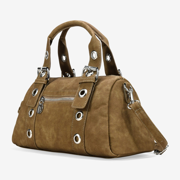 Bolso de mano kaki con hebillas y tachuelas redondas