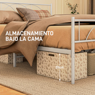 Cama Doble 150x200 cm Estructura de Cama Somier con Cabecera Listones de Acero y Espacio de Almacenamiento Debajo de la Cama Carga 330 kg Blanco