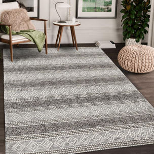 Tapis salon et chambre tissé en laine motif ethnique NIJO