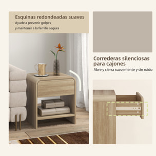 Juego de 2 Mesitas de Noche Nórdicas, Mesillas de Noche con Esquinas Redondeadas, Cajón y Estante Abierto, Mesita Auxiliar para Salón, Dormitorio, 40x35x45 cm, Natural