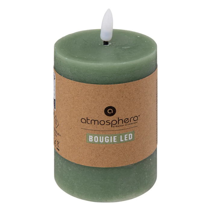 Bougie ronde à led "Molia" H13cm vert foncé