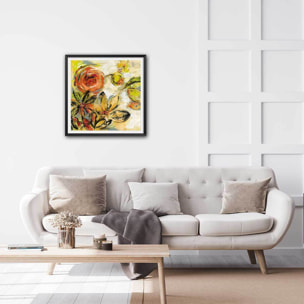 Poster sunny flower Affiche + cadre en bois - Noir