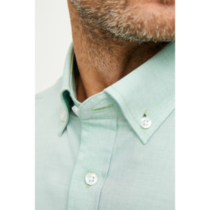 Camicia Uomo 1 Bottone Button Down Slim Cotone Unito Verde Chiaro