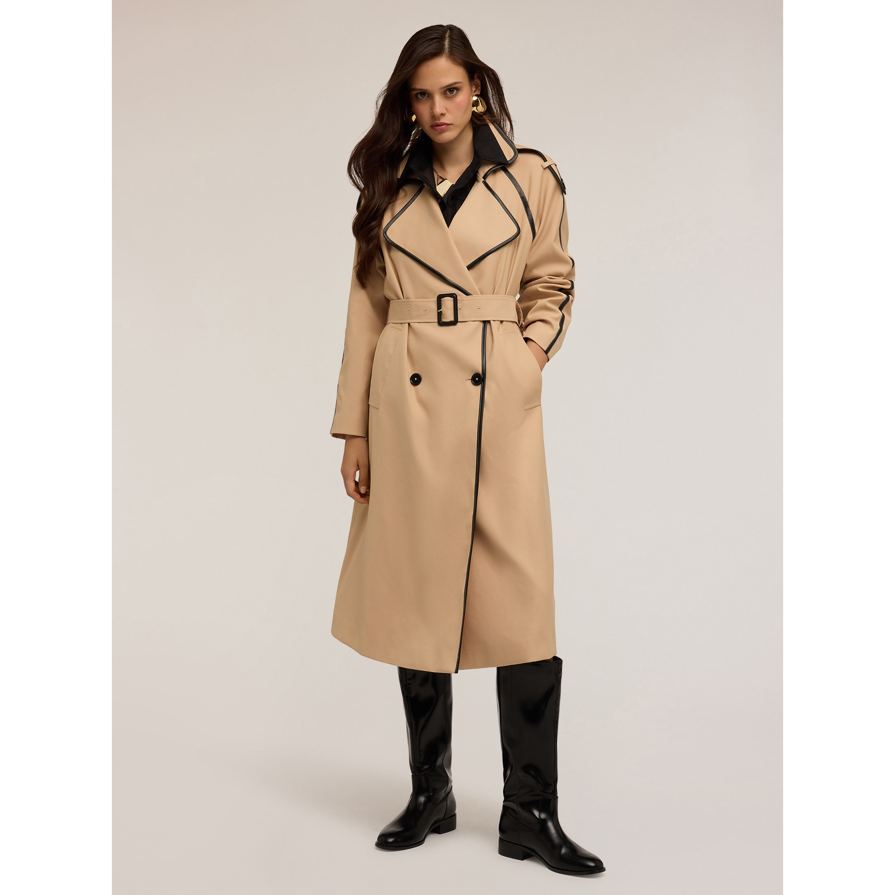 Motivi - Trench doppiopetto con bordature - Beige