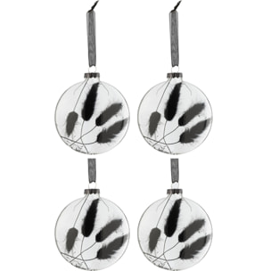 J-Line boule de Noël Rond Plat Fleur Sechée - verre - noir - medium - boîte de 4