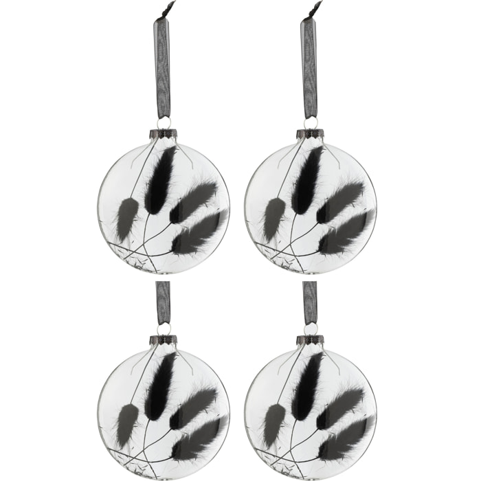 J-Line boule de Noël Rond Plat Fleur Sechée - verre - noir - medium - boîte de 4