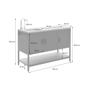 Cuisine d'extérieure en acier noir avec évier L120cm