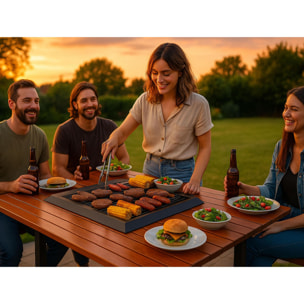 Table de barbecue avec gril et plateau en bois
