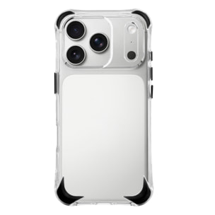 Custodia trasparente con rilievo protettivo per fotocamera, angoli rinforzati neri, antiurto e antifingerprint Magsafe per iPhone 17 Pro.