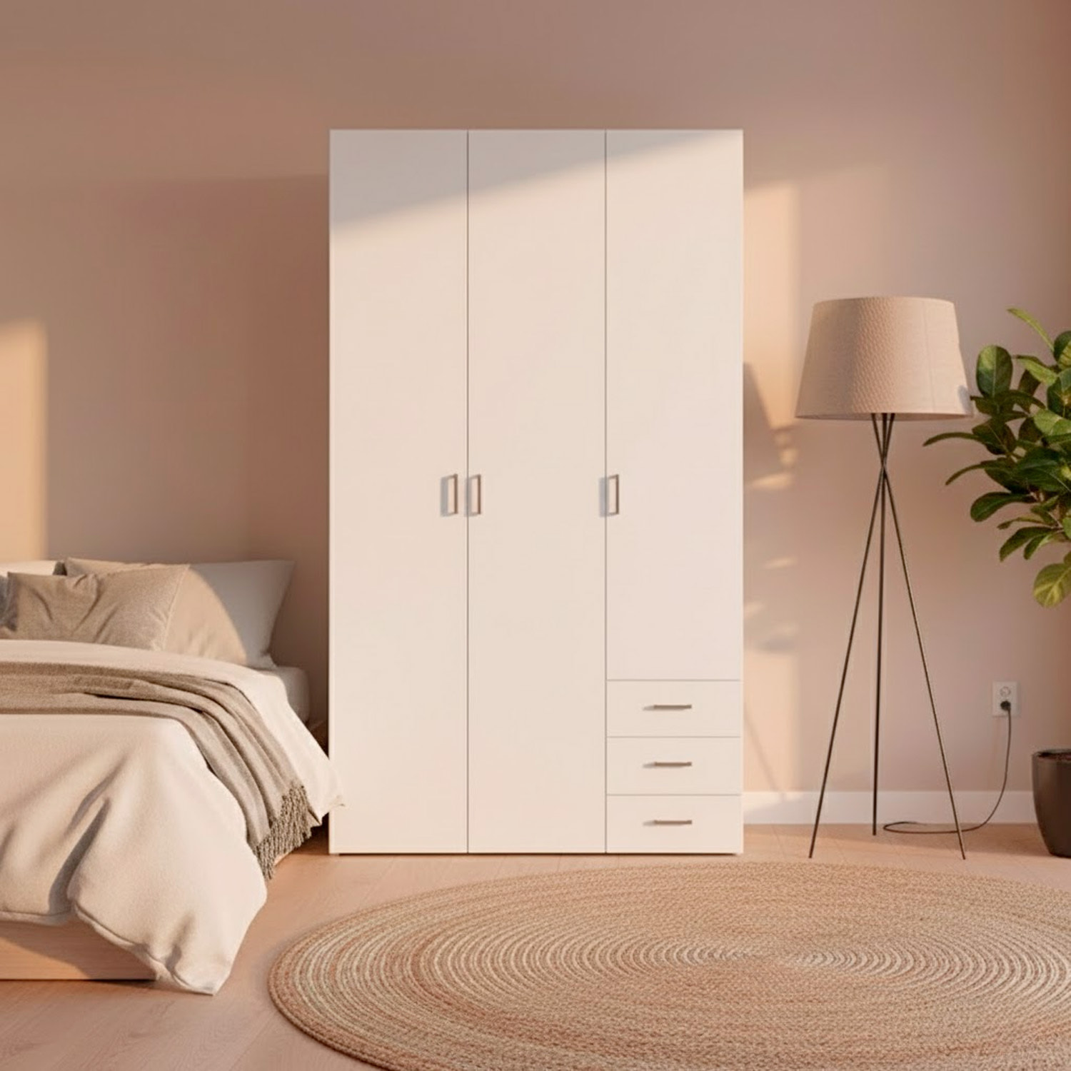 Armadio Con 3 Ante E 3 Cassetti Multiuso Per Abiti Indumenti Design Moderno Capiente Vano Appendiabiti Ripiani Interni 115.8 x 49.5 x 200.4 Cm Bianco