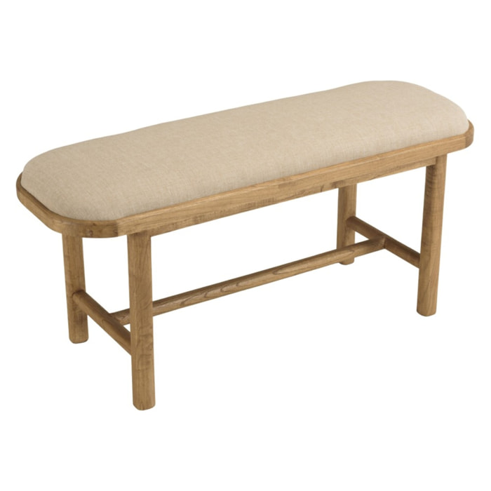 AMY - Banc 1 place avec coussin beige en bois de mindi et rotin