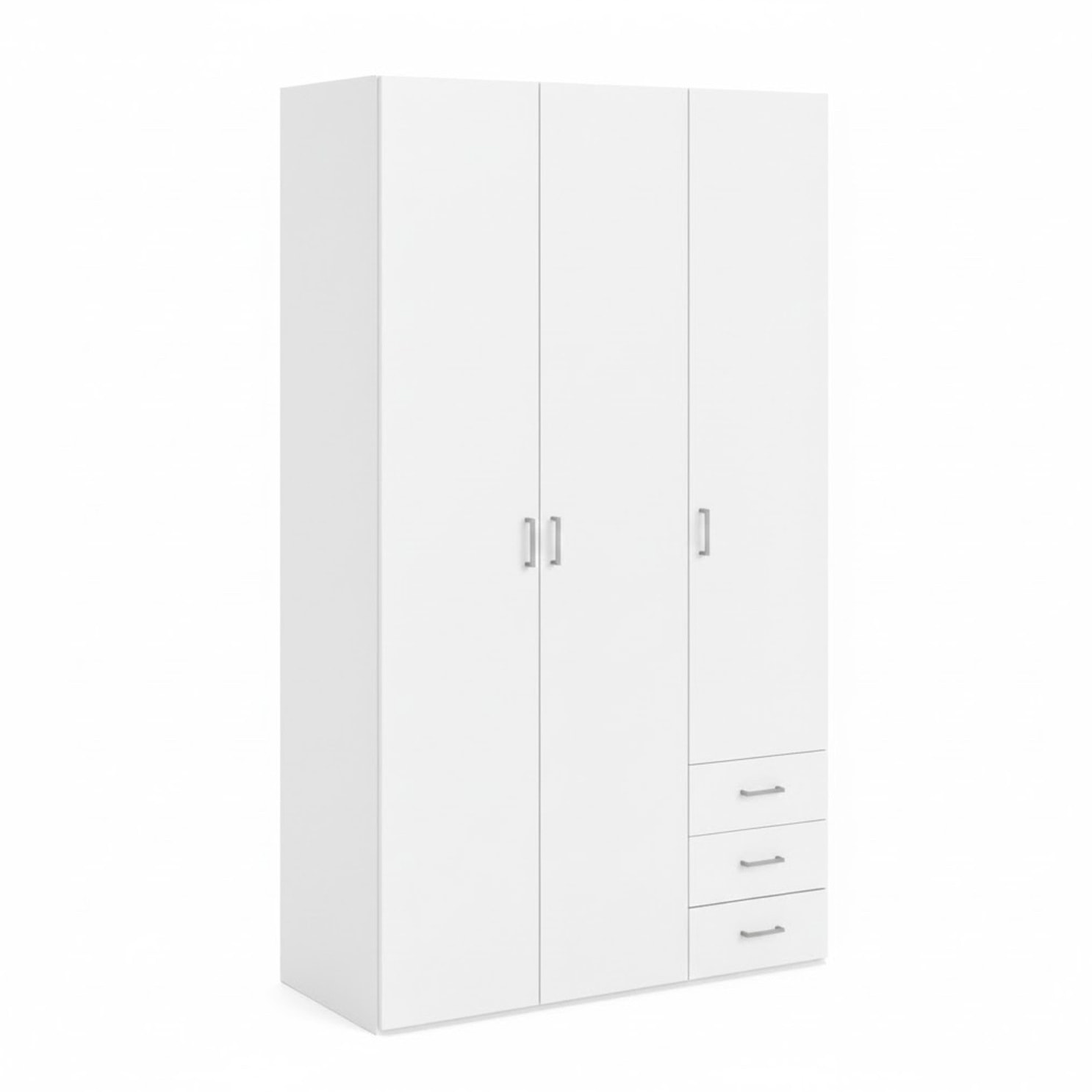 Armadio Con 3 Ante E 3 Cassetti Multiuso Per Abiti Indumenti Design Moderno Capiente Vano Appendiabiti Ripiani Interni 115.8 x 49.5 x 200.4 Cm Bianco