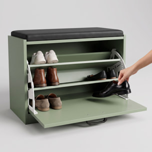 Kaizen - Panca da Ingresso con Scarpiera 63x47x30 cm 9 paia Portascarpe con Cuscino in Legno Salvia