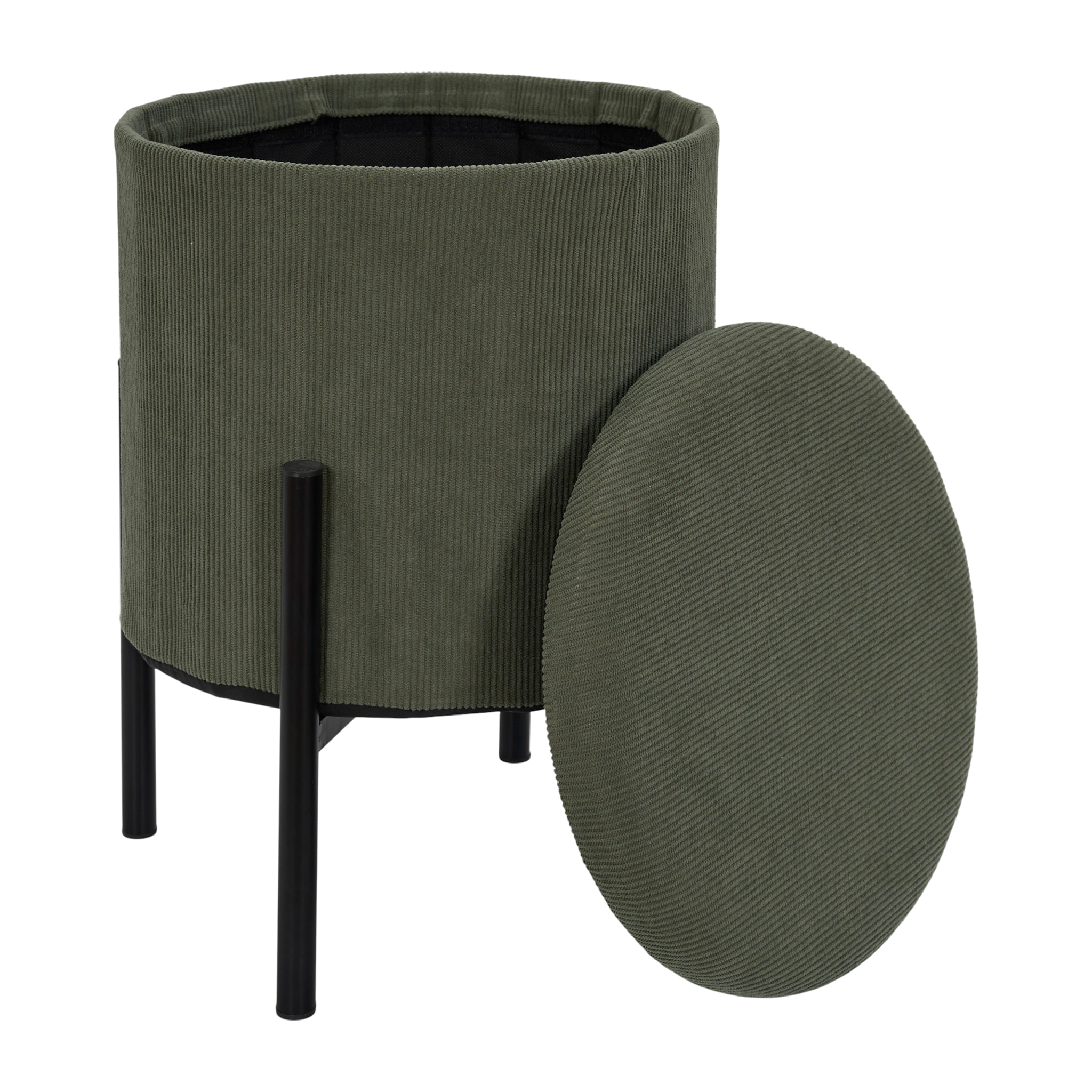 Lot de 4 Poufs - HOME DECO FACTORY - Jules - Rangement - Côtelé - Vert
