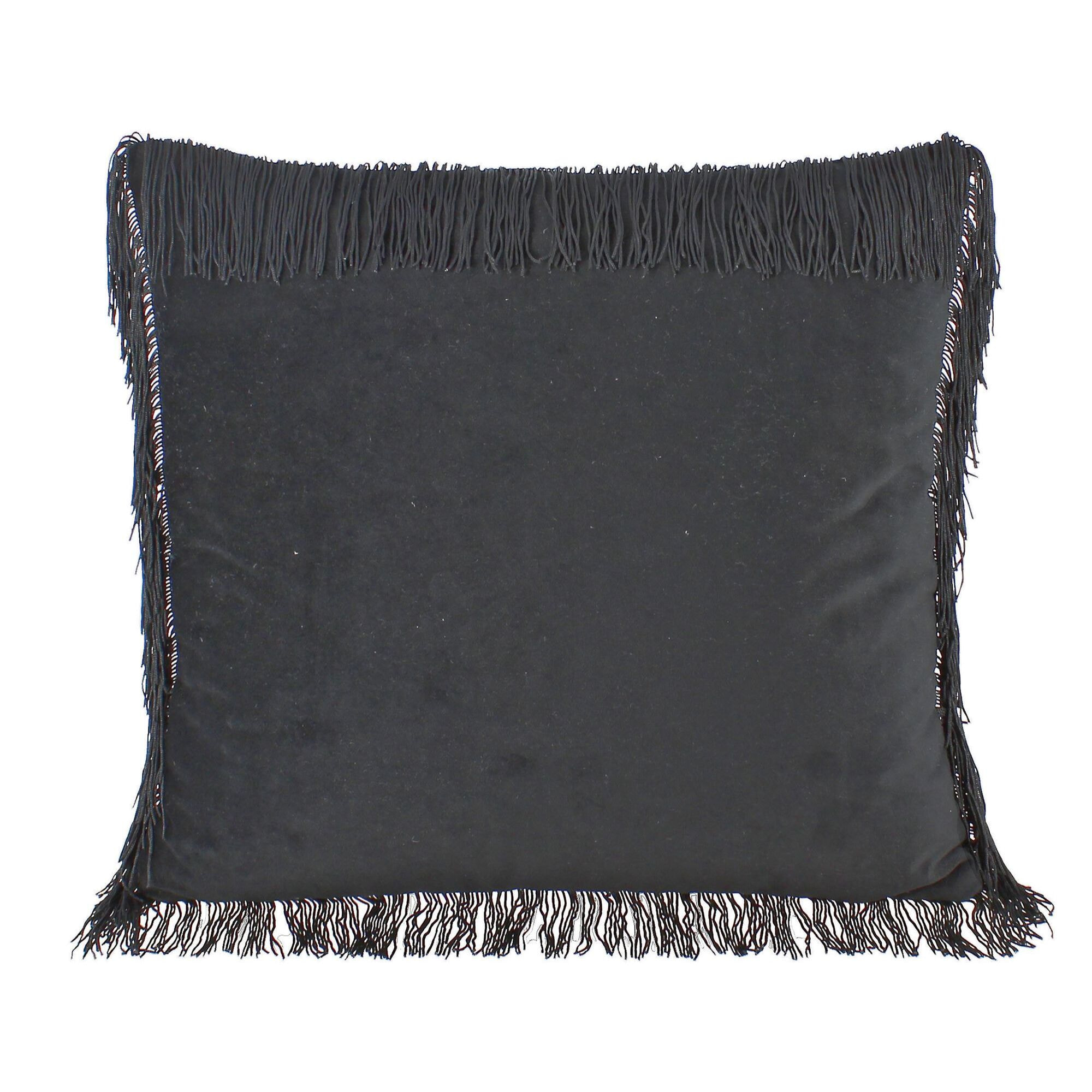 COUSSIN VELOURS FRANGE NOIR 40X40CM JERRY