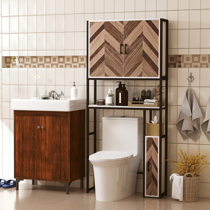 Mueble sobre Inodoro Armario sobre Inodoro con 3 Puertas 2 Estantes Ajustables y Compartimento Abierto Mueble de Baño 79,5x23x178 cm Multicolor