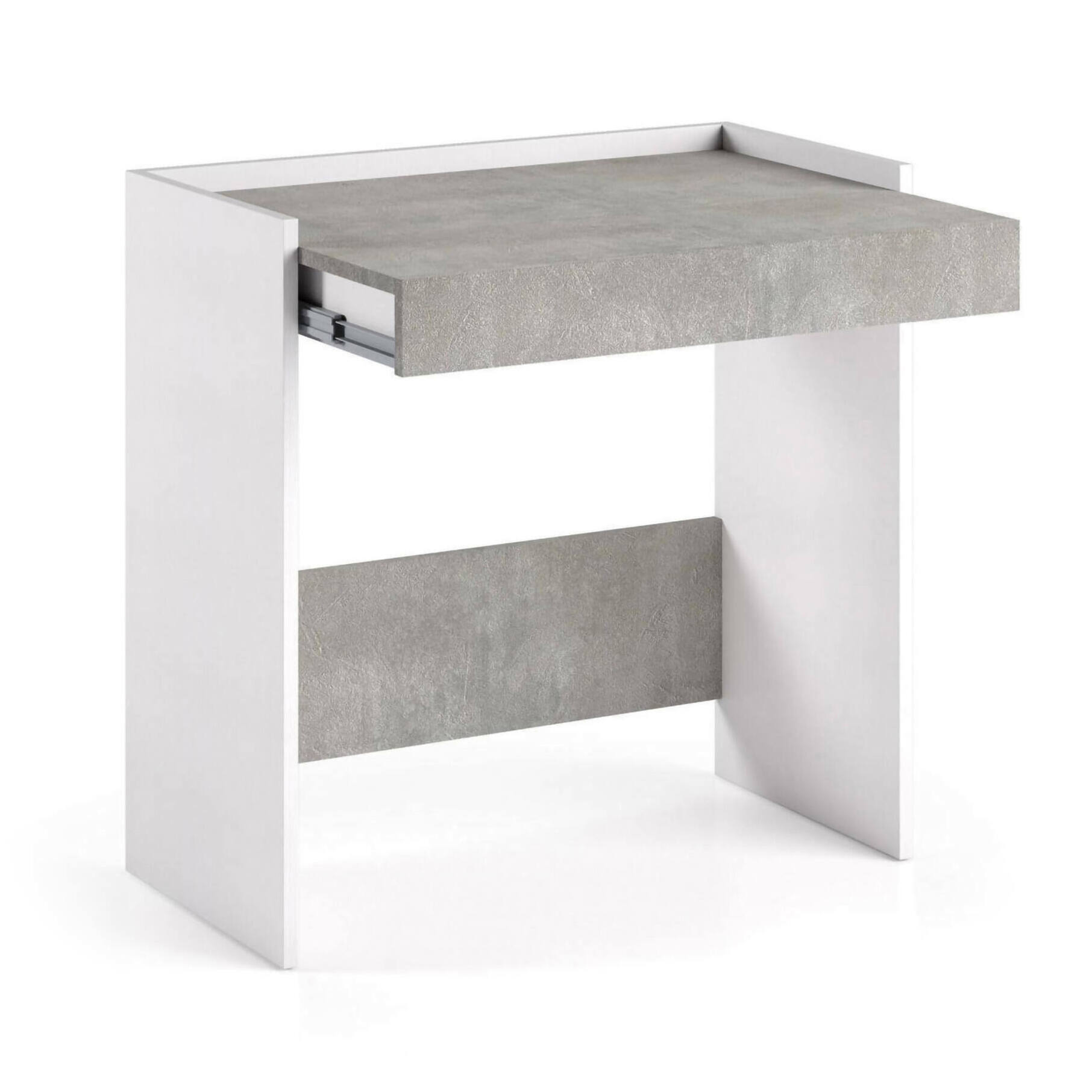 Scrivania Adri, Scrittoio moderno con cassetto, Tavolo da studio o ufficio porta PC portalibri, 100% Made in Italy, 80x40h79 cm, Bianco e Cemento