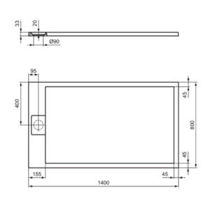 Receveur de douche antidérapant Ultra Flat S I.Life recoupable avec bonde largeur 140 x 80
