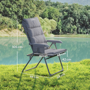 Chaise de camping pliante rembourrée inclinable grand confort gris