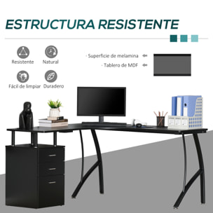 Escritorio Esquinero para Ordenador Escritorio en Forma de L con 3 Cajones Mesa Moderna para Oficina Estudio 143,5x143,5x76 cm Negro