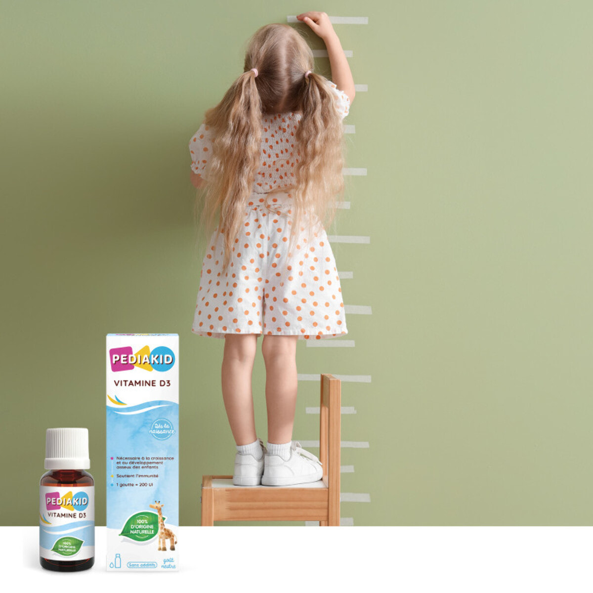 PEDIAKID - Vitamine D3 100% d'origine naturelle - Renforcement des défenses naturelles - Dès la naissance - Couvre 200% des apports journaliers recommandés - Flacon de 20ml