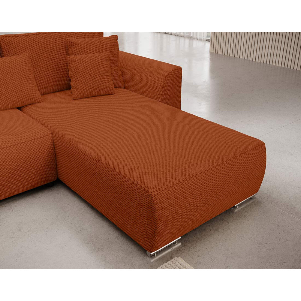 Gabriel - Canapé panoramique en U 7 places convertible avec coffre en tissu texturé - Rouge