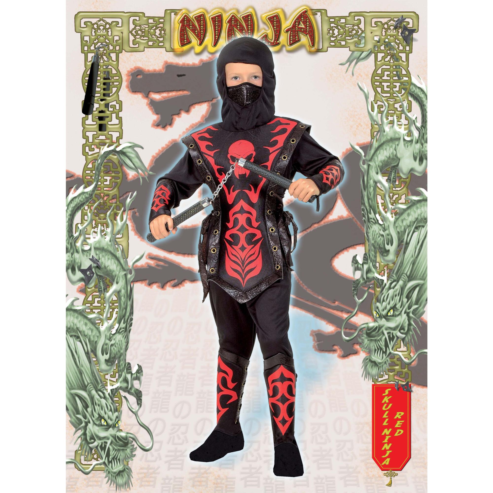 Costume Carnevale Skull Ninja Nero Rosso Bambino