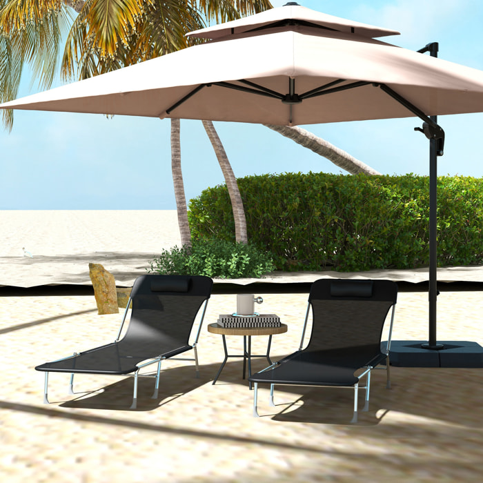 Conjunto de 2 Tumbonas Plegables y Reclinables de Jardín con Reposacabezas y Respaldo Ajustable en 5 Niveles Carga 120 kg para Playa Terraza 182x56x24,5 cm Negro