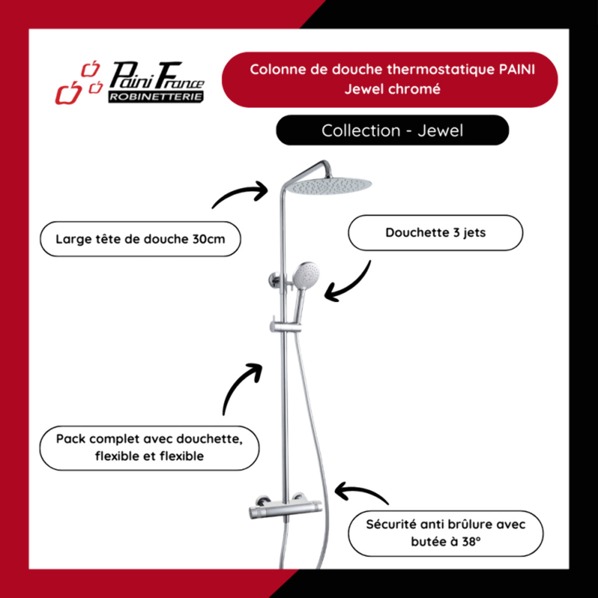 Colonne de douche thermostatique PAINI Jewel chromé