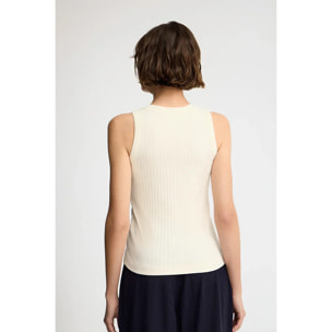 Canotta ecrù a coste con scollo a V e logo Polo Club