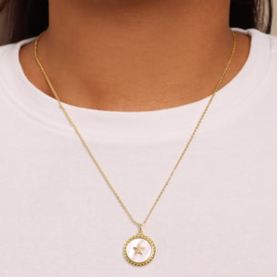 Collana Catena Rolo e Pendente in Madreperla Lavorato con Stella e Cubic Zirconia