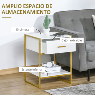 Conjunto de 2 Mesitas de Noche Mesas Auxiliares con 1 Cajón y Estante de Almacenamiento para Dormitorio Salón Oficina Estilo Moderno 45x40x60 cm Blanco
