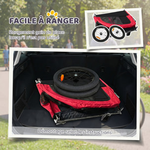 Remorque vélo jogger 2 en 1 pour animaux drapeau roue avant pivotante réflecteurs et barre d'attelage inclus rouge noir
