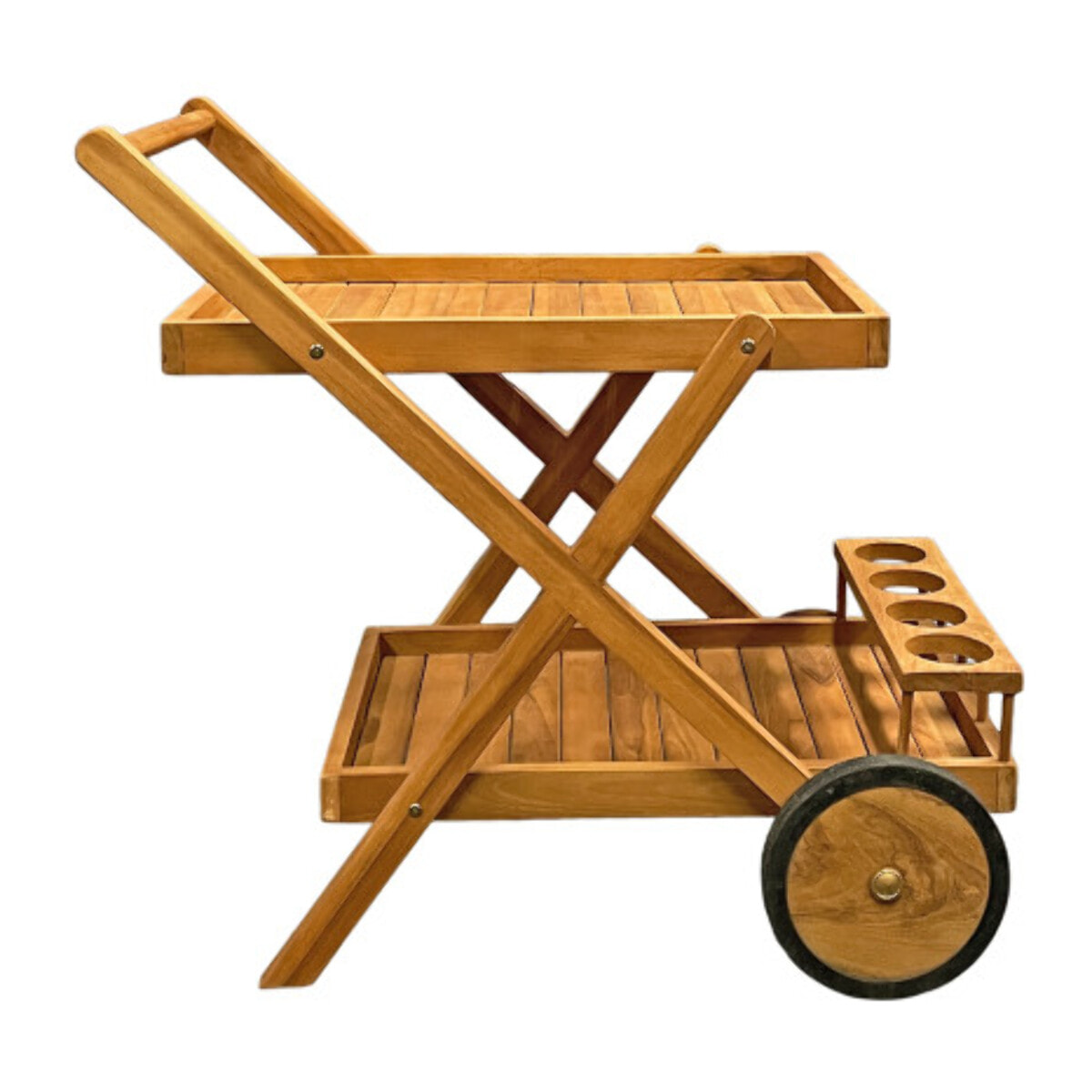Desserte 2 plateaux 4 porte-bouteilles en bois de teck massif – TECKIA
