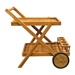 Desserte 2 plateaux 4 porte-bouteilles en bois de teck massif – TECKIA