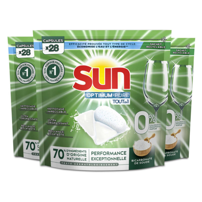Pack de 3 - Sun Capsules Lave-Vaisselle Optimum Pure Tout En 1 0 % 28 Capsules