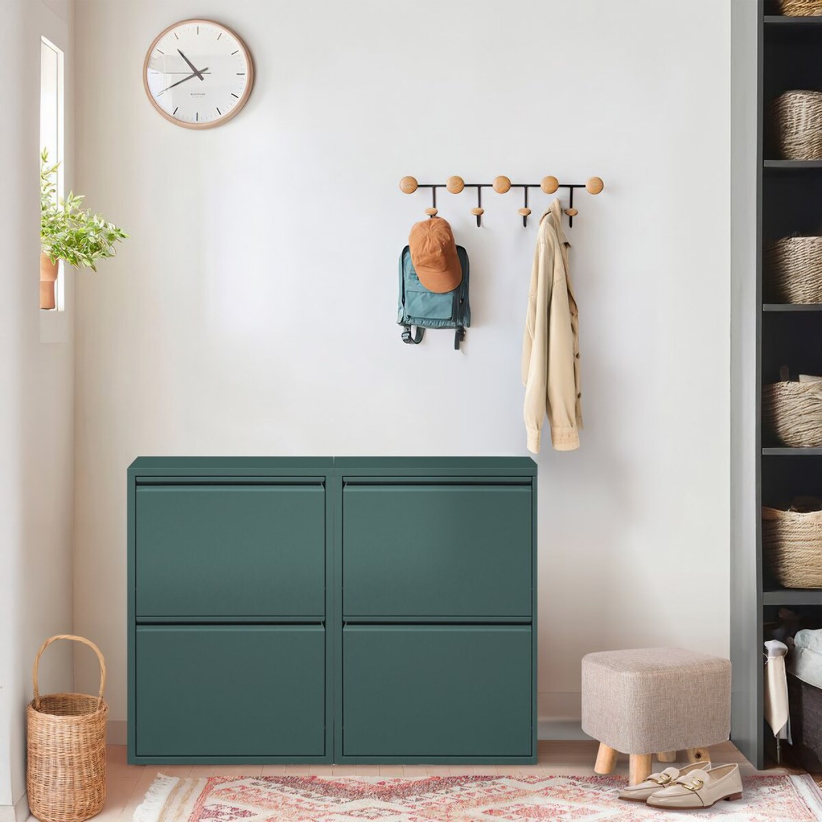 Scarpiera 2 ante in metallo verde 80,0 x 14,2 x 70,5 cm - Emy