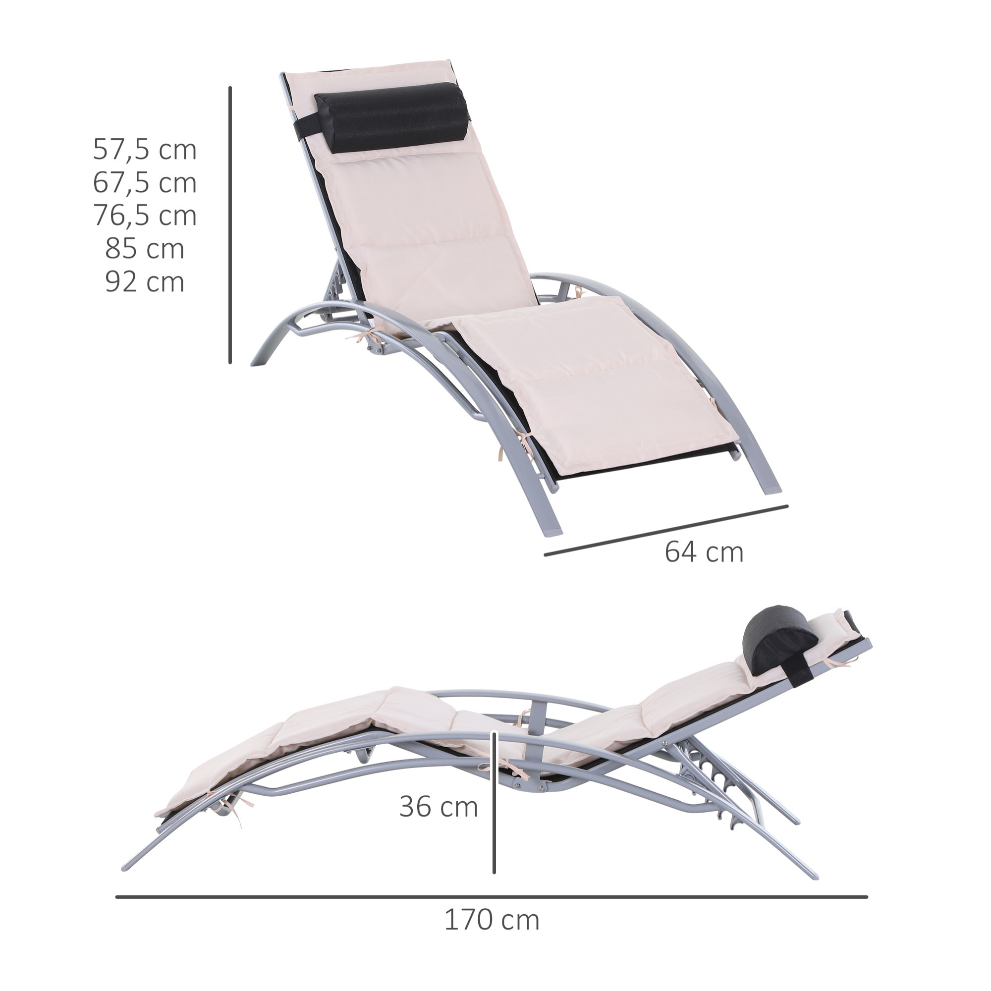 Bain de soleil inclinable multi-positions alu matelas