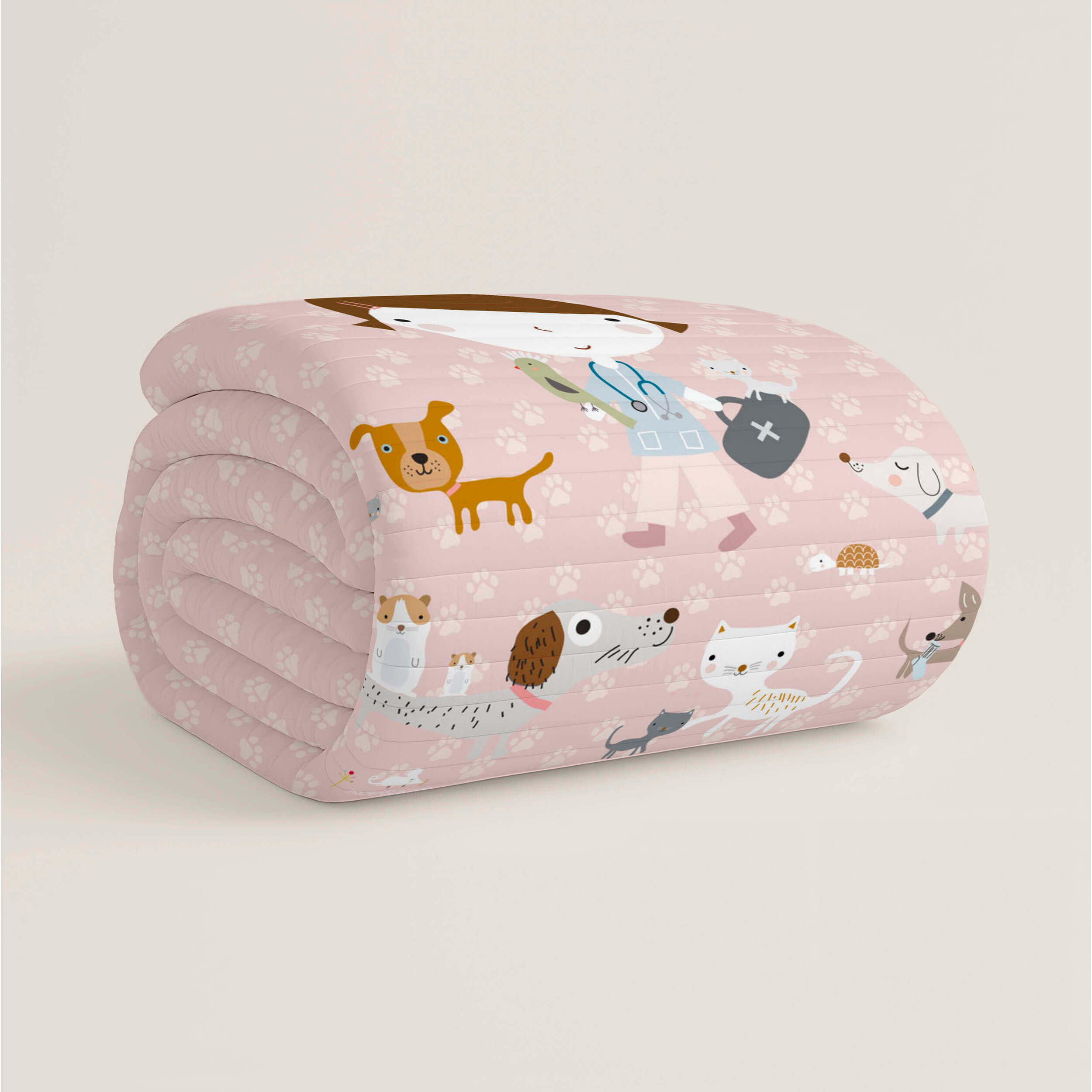 Colcha Bouti Estampada - Reversible - Infantil - 100% Algodón - 70 gr/m² - Amigos Peludos